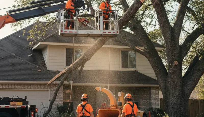 Emergency tree service crew removes storm-damaged tree in Minneapolis, MN