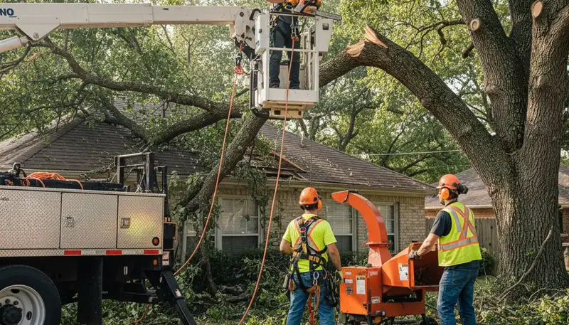 Emergency tree service crew removing storm-damaged tree in Minneapolis, MN