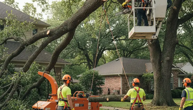 Emergency tree service crew removing storm-damaged trees in Minneapolis, MN