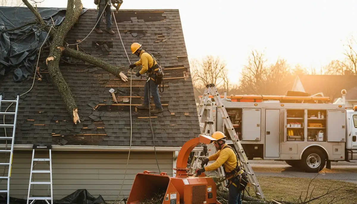 Storm damage tree cleanup in Minneapolis, MN by Arbor Tree Care crew