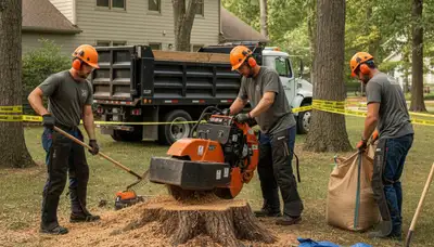 Minneapolis stump removal crew clearing an old stump for a tree service project