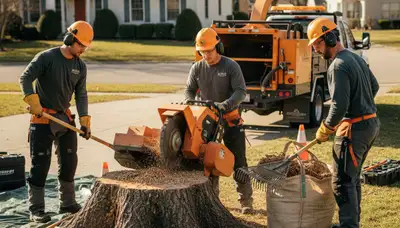 Minneapolis stump removal service clearing an old tree stump from a yard for a clean landscape