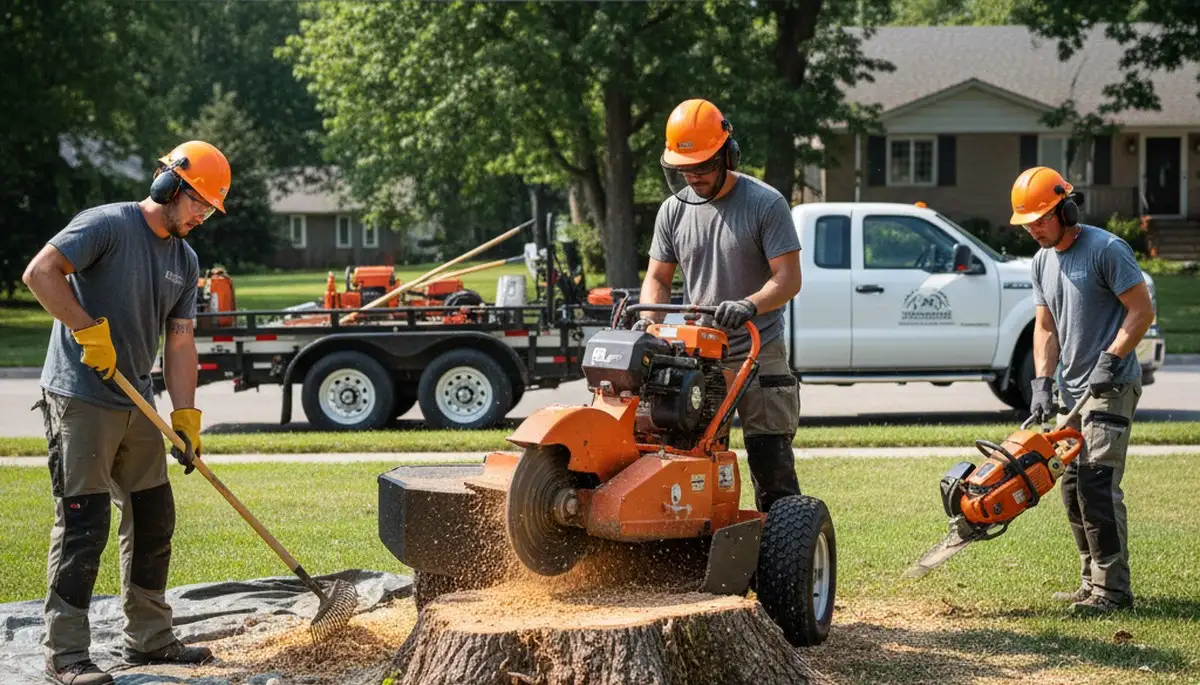 Minneapolis stump removal crew clearing an old stump from a residential yard