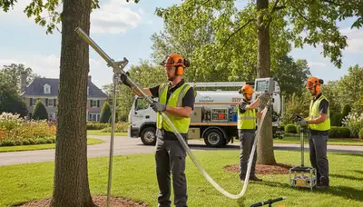 Tree service crew fertilizing trees in Minneapolis, MN for healthier growth and care