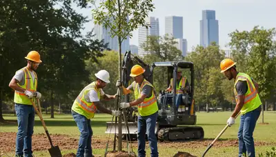 Minneapolis arborist planting a young tree for local tree service project
