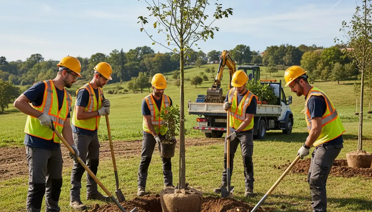 Minneapolis arborist planting a young tree for local tree planting service