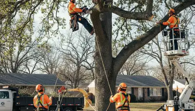 Minneapolis, MN tree removal crew safely removing a dead tree for local homeowners