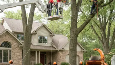 Tree service crew trimming trees in Minneapolis, MN