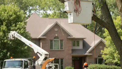 Tree service crew trimming trees in Minneapolis, MN