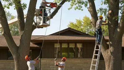 Tree service crew in Minneapolis, MN trimming trees for safe, professional property care