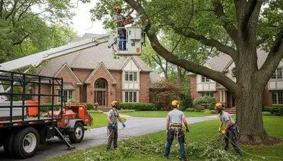Tree service crew in Minneapolis, MN trimming trees for safe, professional property maintenance