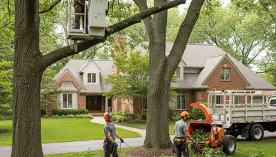 Tree service crew trimming trees in Minneapolis, MN