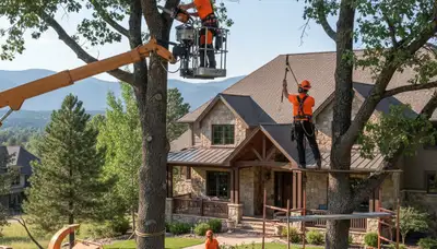 Tree service crew trimming trees in Minneapolis, MN for safe, professional property care