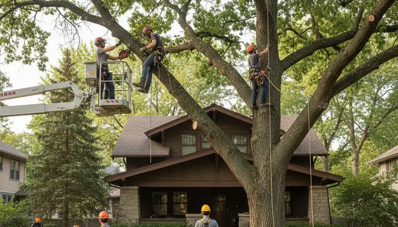 Tree service crew trimming trees in Minneapolis, MN