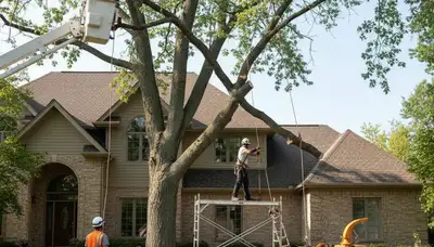 Tree service crew trimming trees in Minneapolis, MN