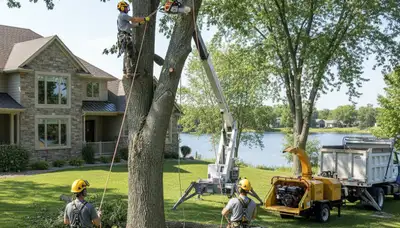 Minneapolis, MN tree service crew trimming trees for residential property maintenance