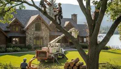 Tree service crew trimming trees in Minneapolis, MN