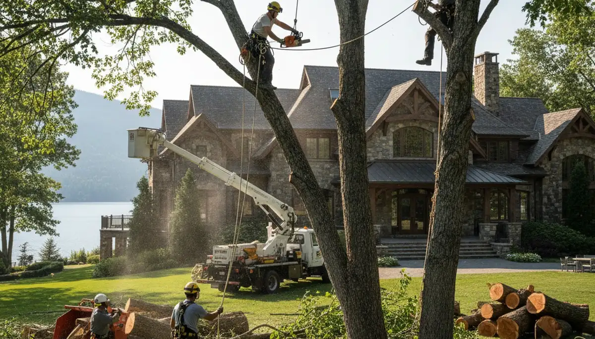 Tree service crew trimming trees in Minneapolis, MN for safe, professional property care