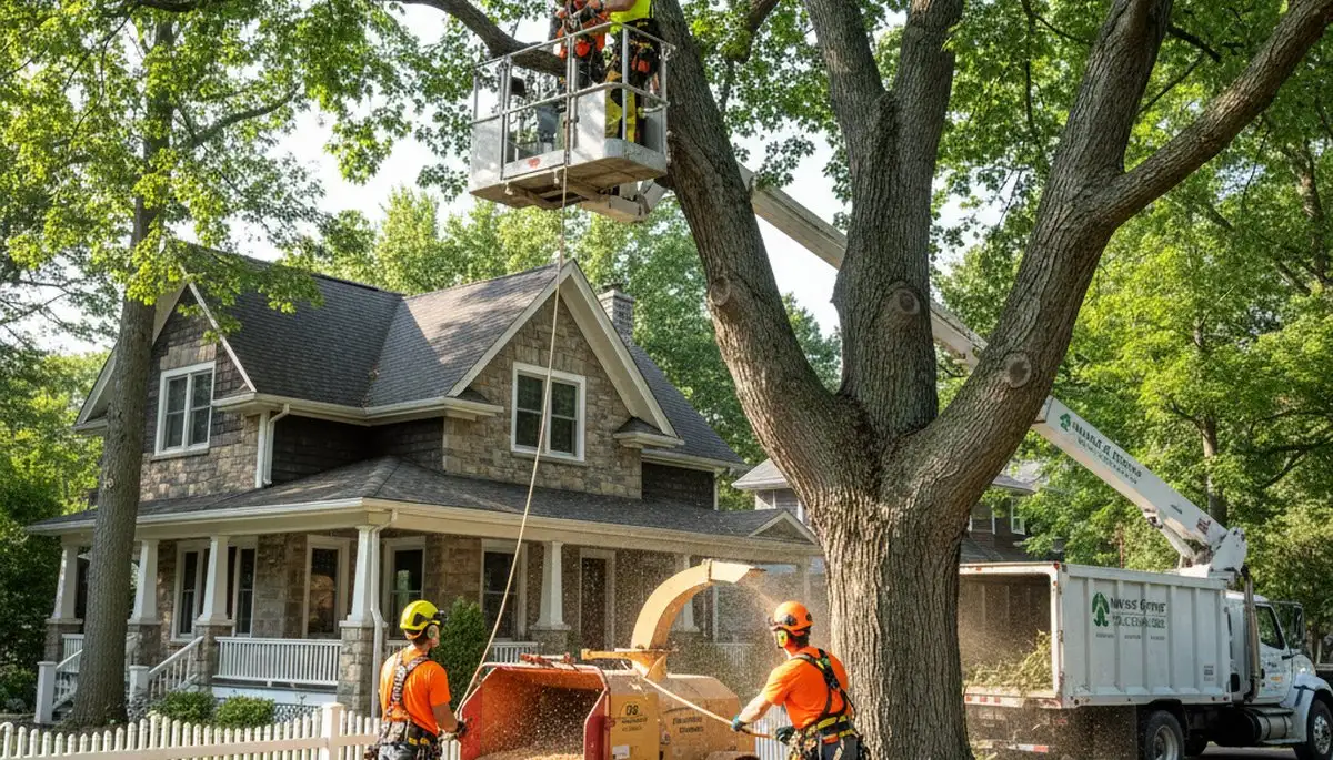 Tree service crew trimming trees in Minneapolis, MN