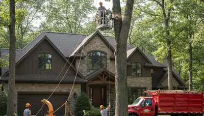 Tree service crew trimming trees in Minneapolis, MN for safe, professional property care