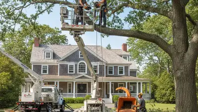 Tree service crew trimming trees in Minneapolis, MN