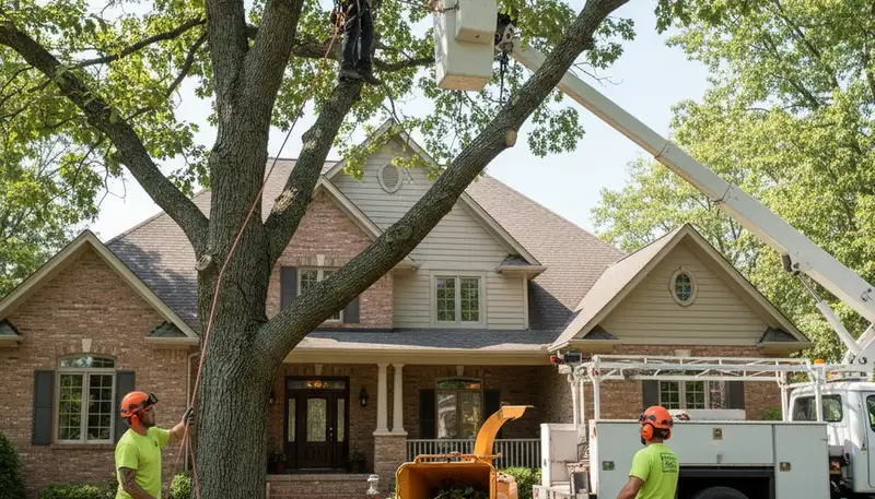 Tree service crew trimming trees in Minneapolis, MN