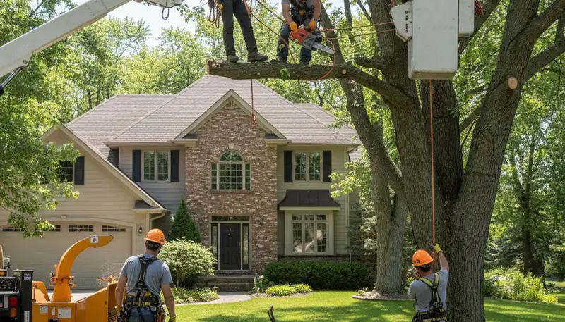 Tree service crew trimming trees in Minneapolis, MN