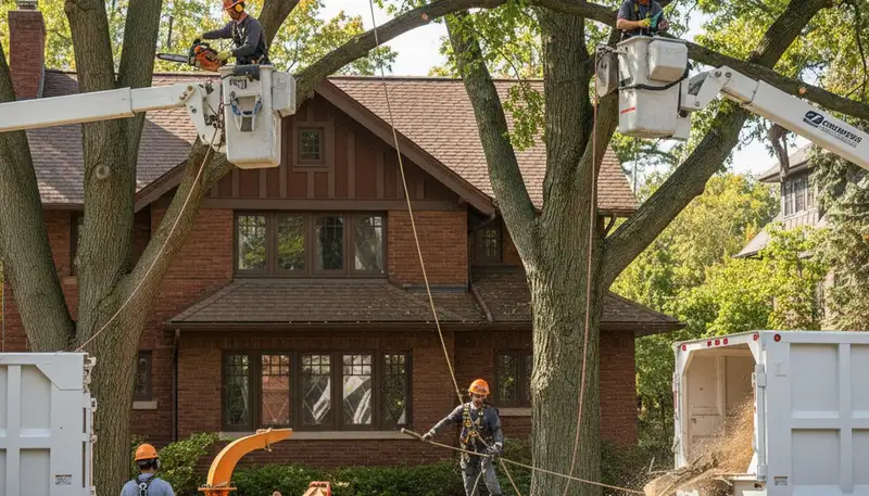 Tree service crew trimming trees in Minneapolis, MN