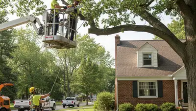 Tree service crew trimming trees in Minneapolis, MN for safe, professional property care
