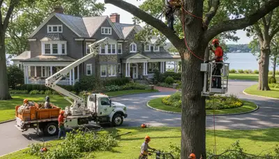 Tree service crew trimming trees in Minneapolis, MN