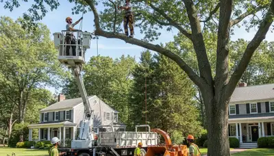Tree service crew trimming trees in Minneapolis, MN