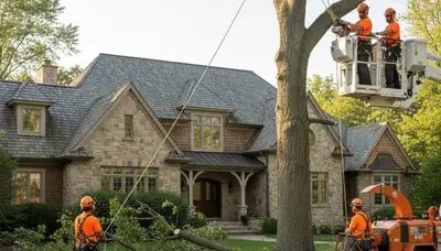 Tree service crew trimming trees in Minneapolis, MN for safe, professional property care